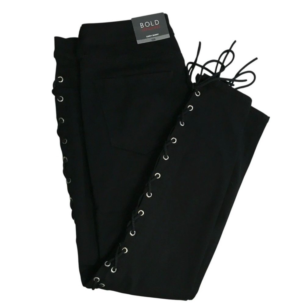 Bold Elements Curvy Skinny Black Jeans Size 14 Full Length Lace Up Sides